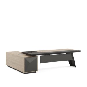 Fly — Modern executive desk in light wood and anthracite colors, on a white studio background
