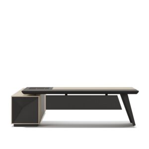 Fly — Modern executive desk with drawers in light wood and anthracite colors, on a white studio background