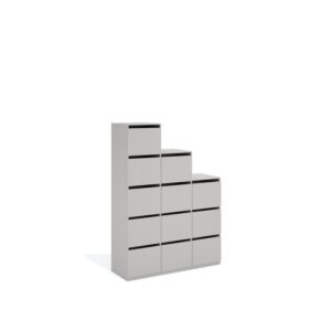 Layer Dolap — A step-shaped light gray cabinet with drawers on a white studio background