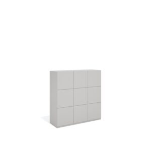 Layer Dolap — A light gray, modern cabinet with nine doors on a white studio background