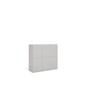 Layer Dolap — A simple, light gray cabinet with six doors on a white studio background