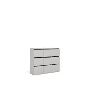 Layer Dolap — A modern light gray cabinet with nine drawers on a white studio background