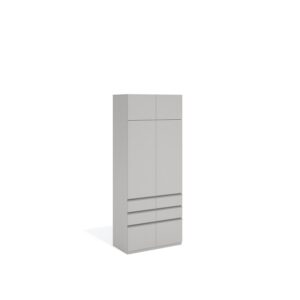 Layer Dolap — A modern light gray wardrobe with two doors and three drawers on a white studio background