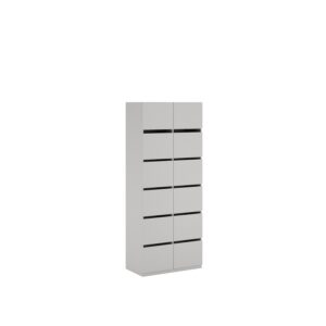 Layer Dolap — Light gray wooden cabinet with six drawers and two doors on top, on a white studio background