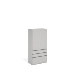 Layer Dolap — A modern light gray wardrobe with two doors and three drawers on a white studio background