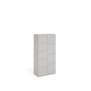 Layer Dolap — A tall, light gray, modern design cabinet with eight doors on a white studio background