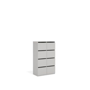 Layer Dolap — A light gray wooden cabinet with eight drawers, standing against a white studio background