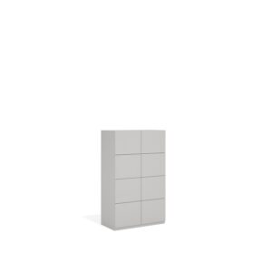 Layer Dolap — A modern, light gray cabinet with eight doors on a white studio background