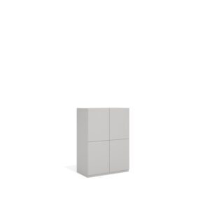 Layer Dolap — A light gray cabinet with four doors and a simple design stands against a white studio background