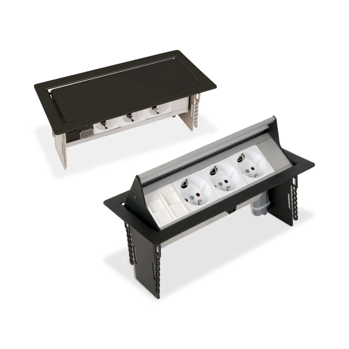 Push-Open Aluminium Lidded Desk Socket