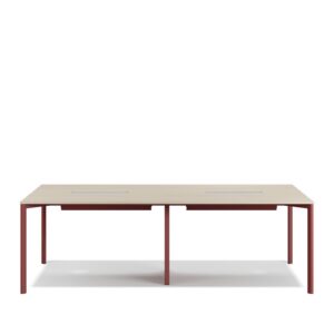 Evol toplantı masası 240x110, ahşap tabla, kırmızı metal ayak