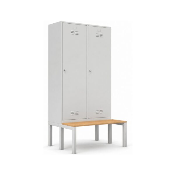 2-Person Metal Locker with Bench Locker Cabinet