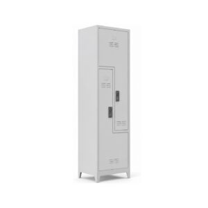 2'li Z kapaklı elektronik kilitli metal soyunma dolabı, beyaz fonda üç çeyrek ürün görünümü