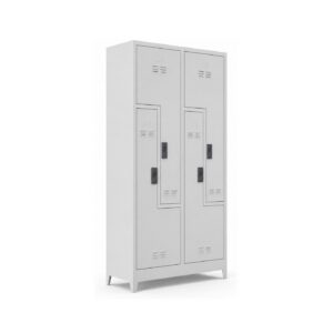 4'lü Z kapaklı elektronik kilitli metal soyunma dolabı, beyaz fonda üç çeyrek ürün görünümü