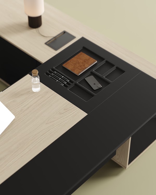 Executive desk with built-in organiser