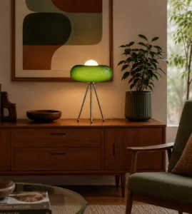 5lamp Hale Opal Cam Krom Ayaklı Abajur Yeşil 4