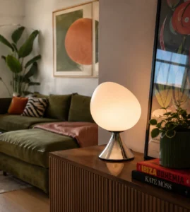 5lamp Egg Metal Opal Cam E27 Masa Lambası Krom 5