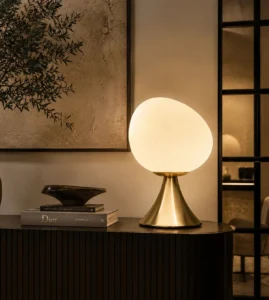 5lamp Egg Metal Opal Cam E27 Masa Lambası Pirinç 5