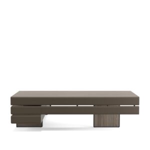 Plato — A rectangular, modern executive desk with dark brown wood and metal details on a white studio background