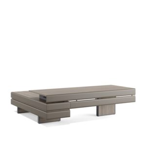 Plato — Modern executive desk with wood and grey leather details on a white studio background