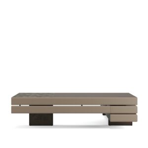 Plato — Modern executive desk with beige color and marble patterned top surface, with drawers on a white studio background