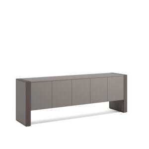 Plato — A modern grey console or executive desk with four doors on a white studio background