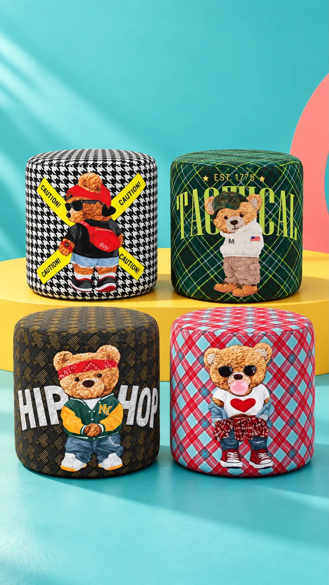 The Rebel, Explorer, Groover and Icon poufs from the Teddies collection