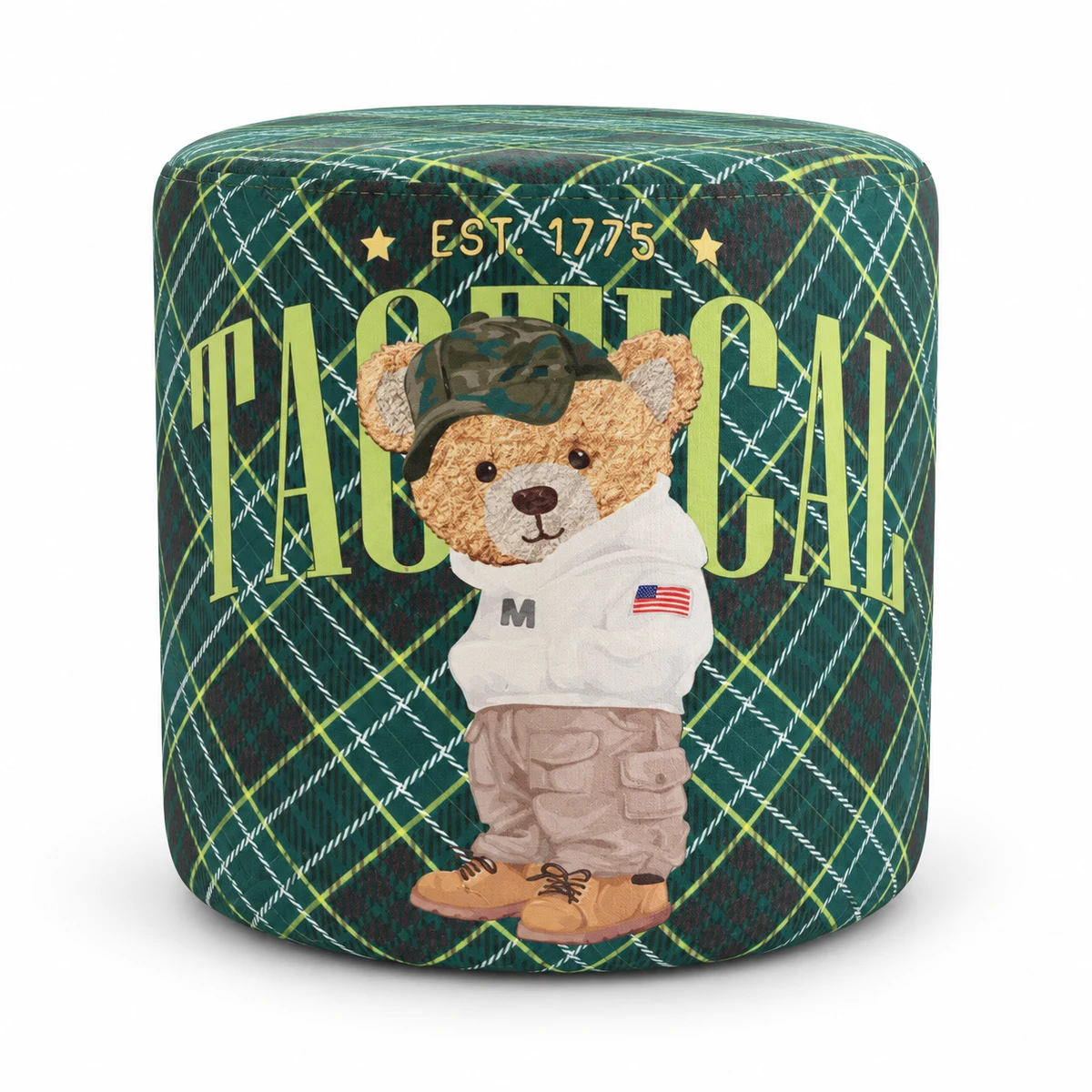 Teddies Explorer Pouf, front view, on a white studio background