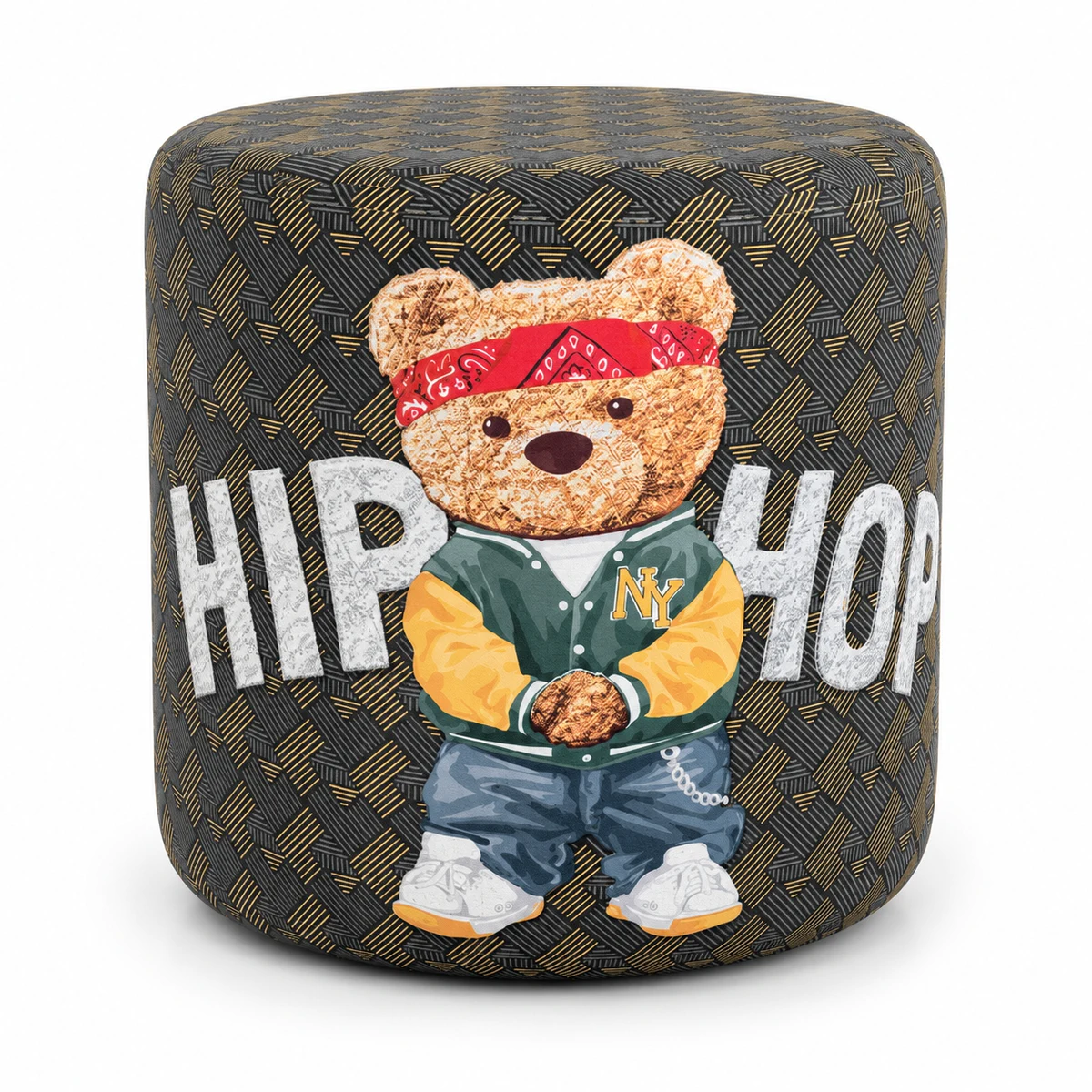 Teddies Groover Pouf, front view, on a white studio background