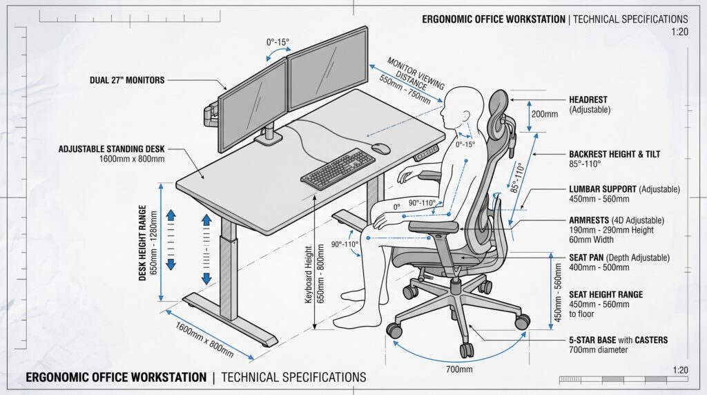 Computer Desk Ergonomics Diagram